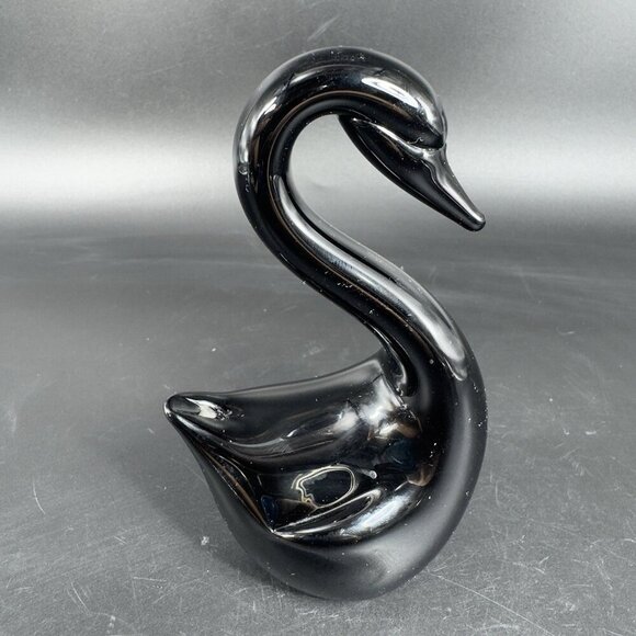 1980s Vintage Black Glass Swan Duck Bird Figurine Art Glass Figurine Decorative - Picture 10 of 10